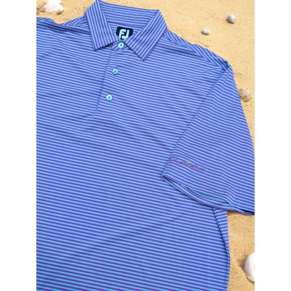 Footjoy Gray Purple Striped Golf Polo Shirt Oak Hills‎ Logo - L